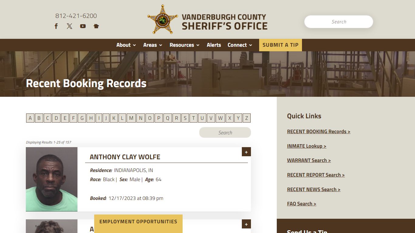 Recent Booking Records - Vanderburgh County Sheriff's Office